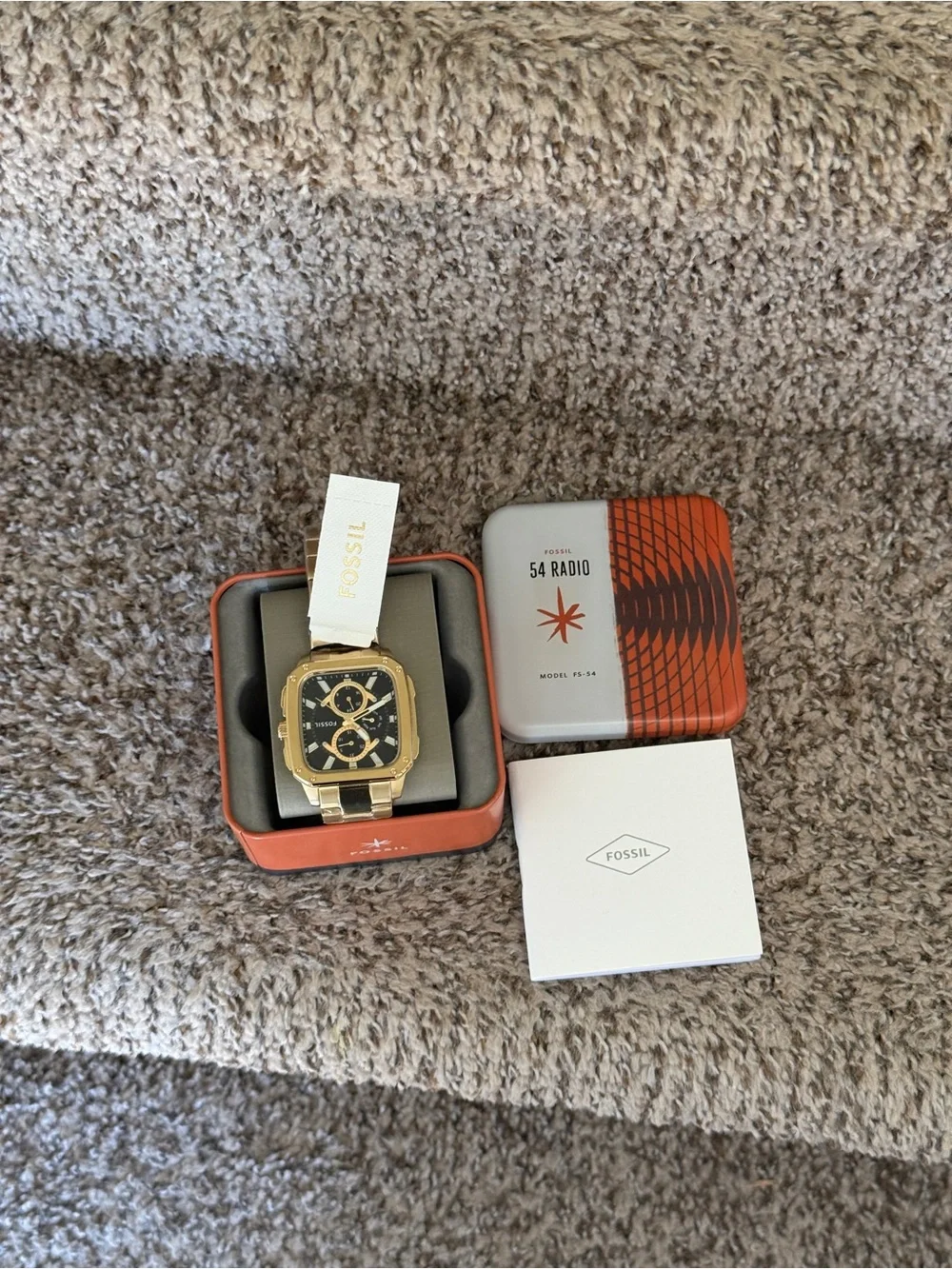 Fossil Gold and Black Square Chronograph Bracelet mens Watch